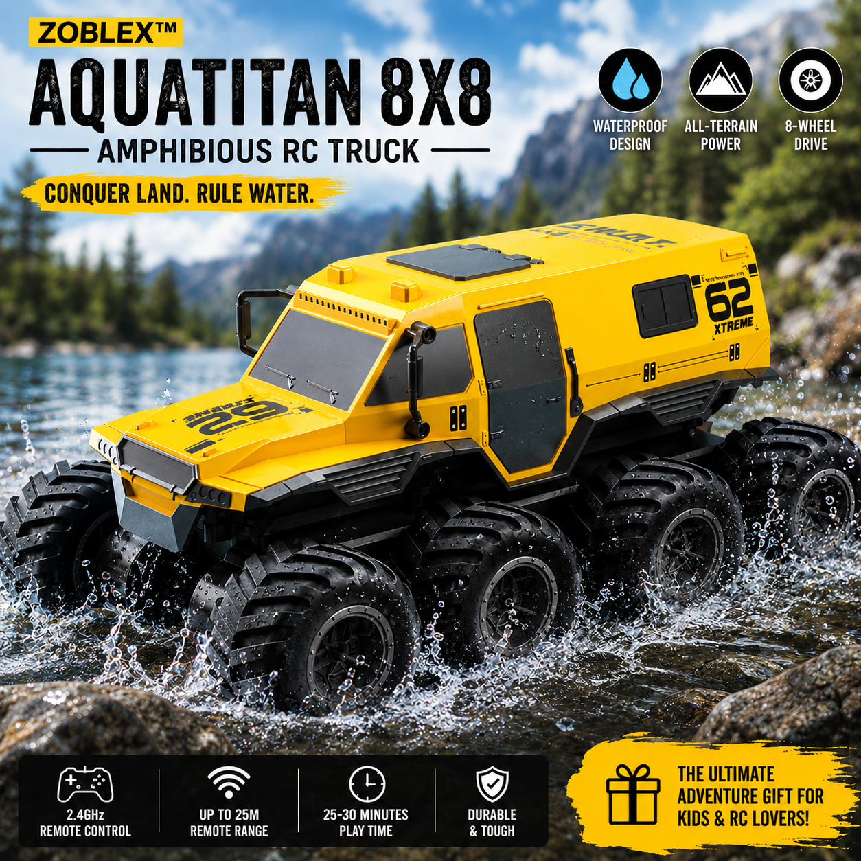 Zoblex™ AquaTitan 8X8 Amphibious RC Truck