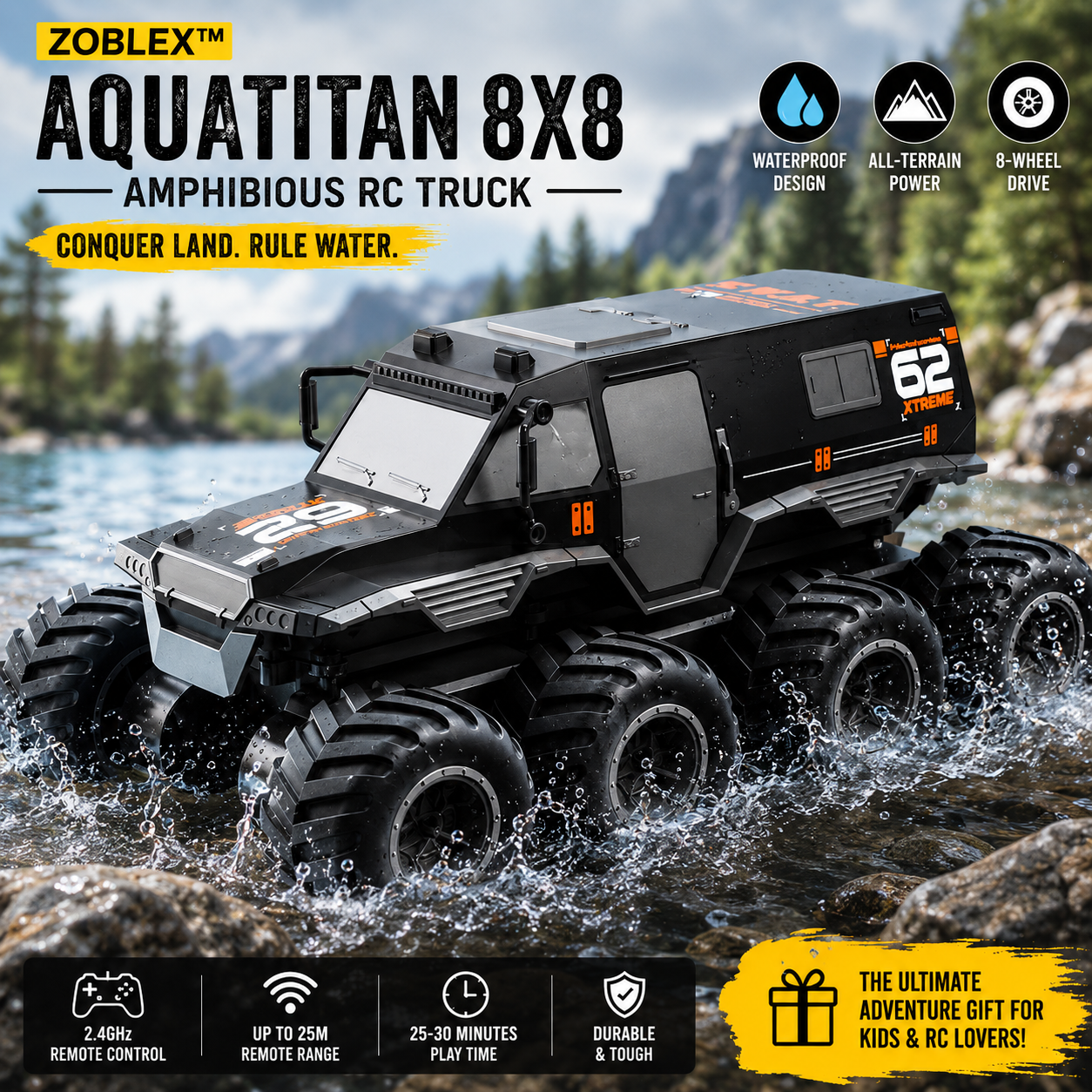 Zoblex™ AquaTitan 8X8 Amphibious RC Truck
