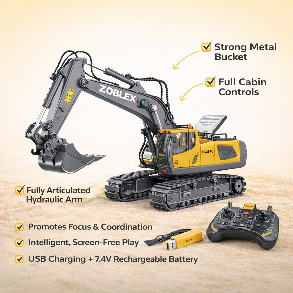 Zoblex™ BuildMaster RC Excavator – 11-Channel Construction Machine